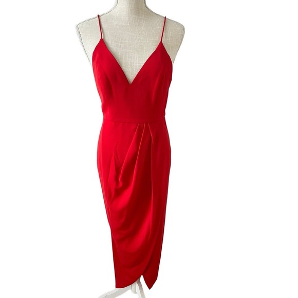 Shona Joy Core Cocktail Draped Dress in Tomato Red Size 2 - Picture 2 of 9